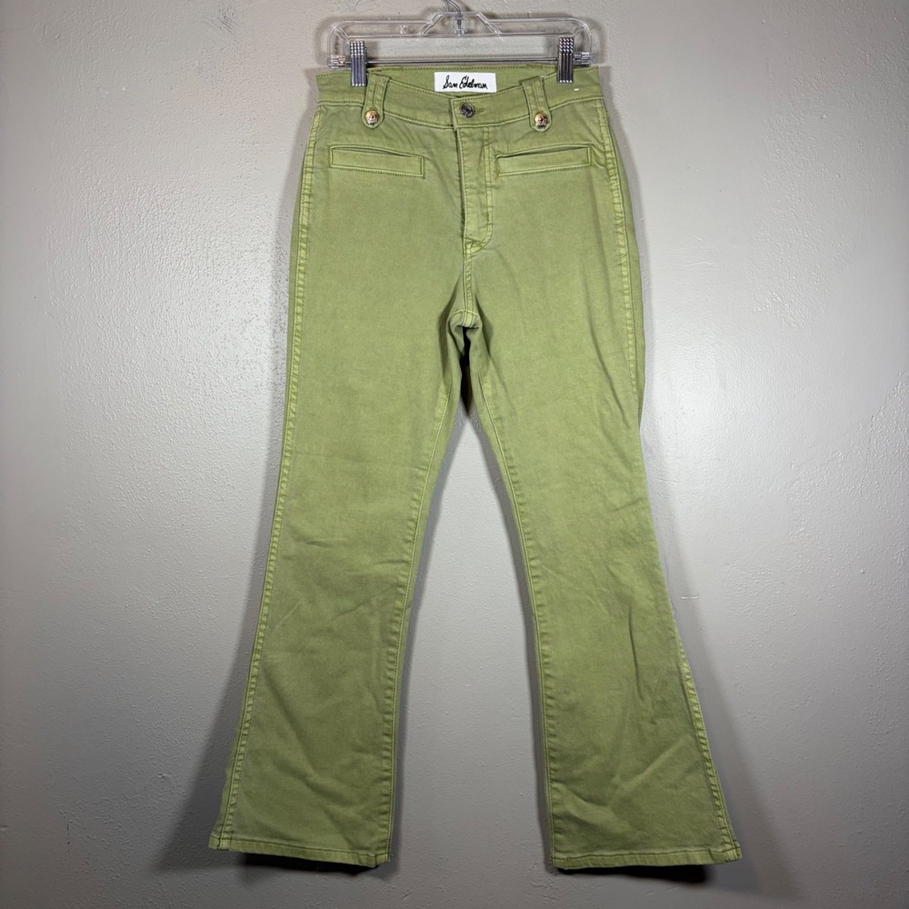 Sam Edelman Womens 26 Sage Green High Rise Flare Jeans Front Pocket Retro 70s